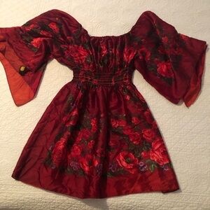 Vintage David Edden Creation butterfly sleeves floral mini scarf dress. Small.